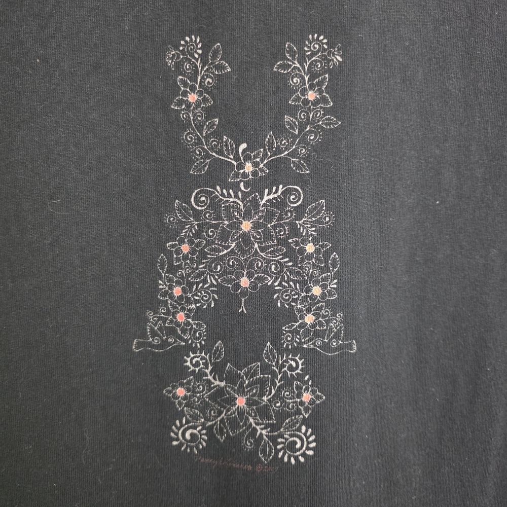 Sabaku Artwear Black Tunic Angel w/ Floral & Fetish. Lagenlook Art To Wear Sz 1X - Picture 10 of 10